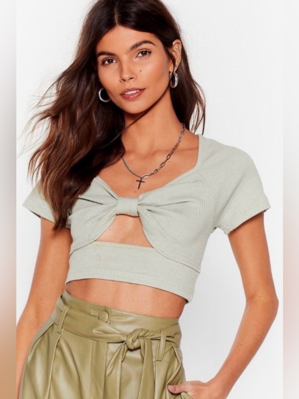 NWT Nasty Gal Mint Ribbed Crop Top - Medium